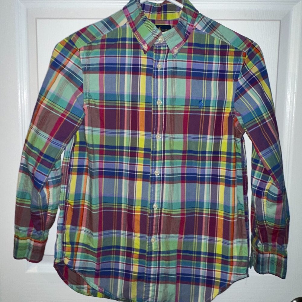 Ralph Lauren Boy's Multi Colored Plaid Shirt Sz M 8/10